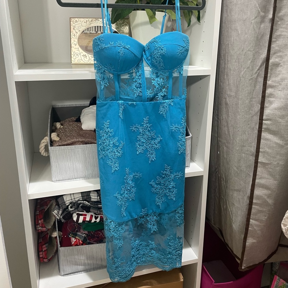 NBD revolve Turquoise corset dress XS MIDI dress